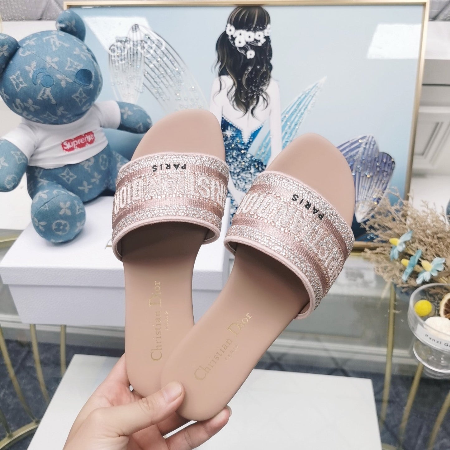 DIOR Mule Dway Slide 10mm Multi-motifs Style 23