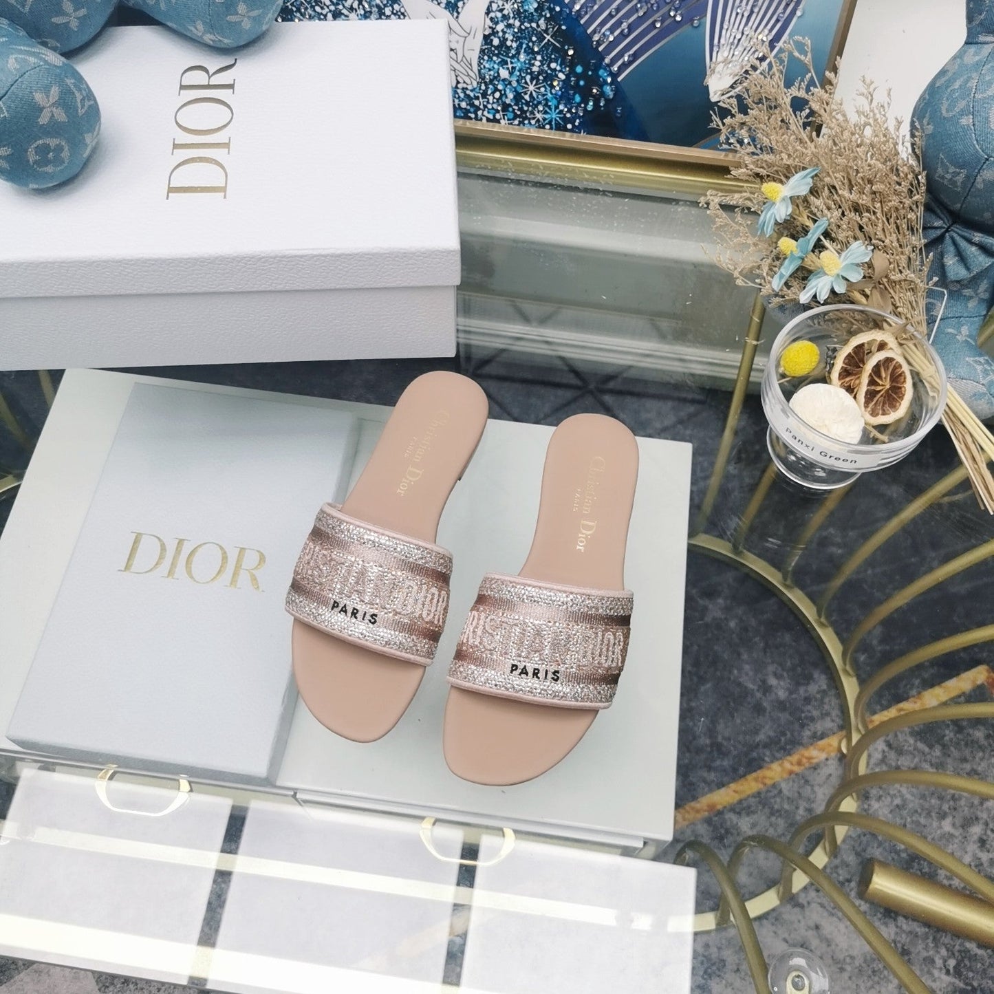 DIOR Mule Dway Slide 10mm Multi-motifs Style 23