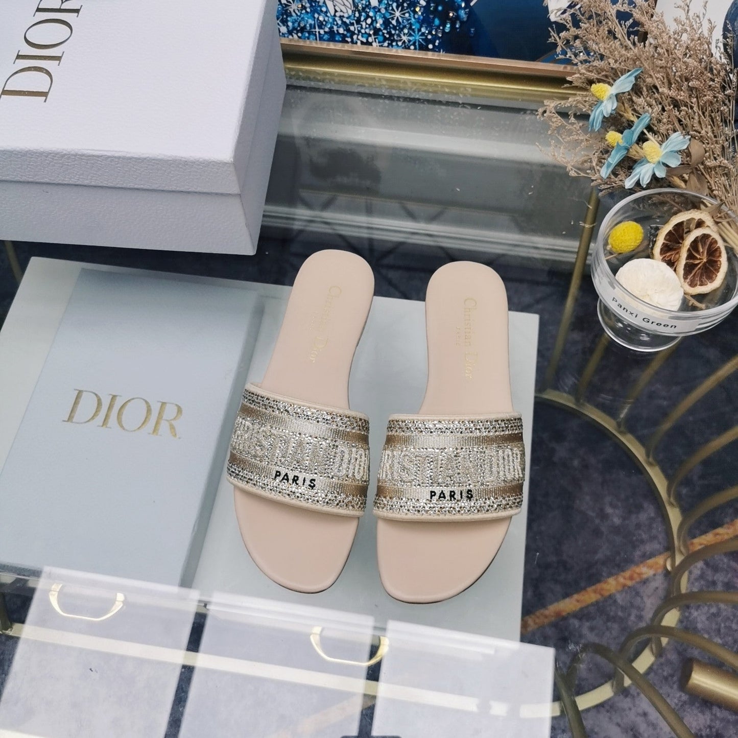 DIOR Mule Dway Slide 10mm Multi-motifs Style 22