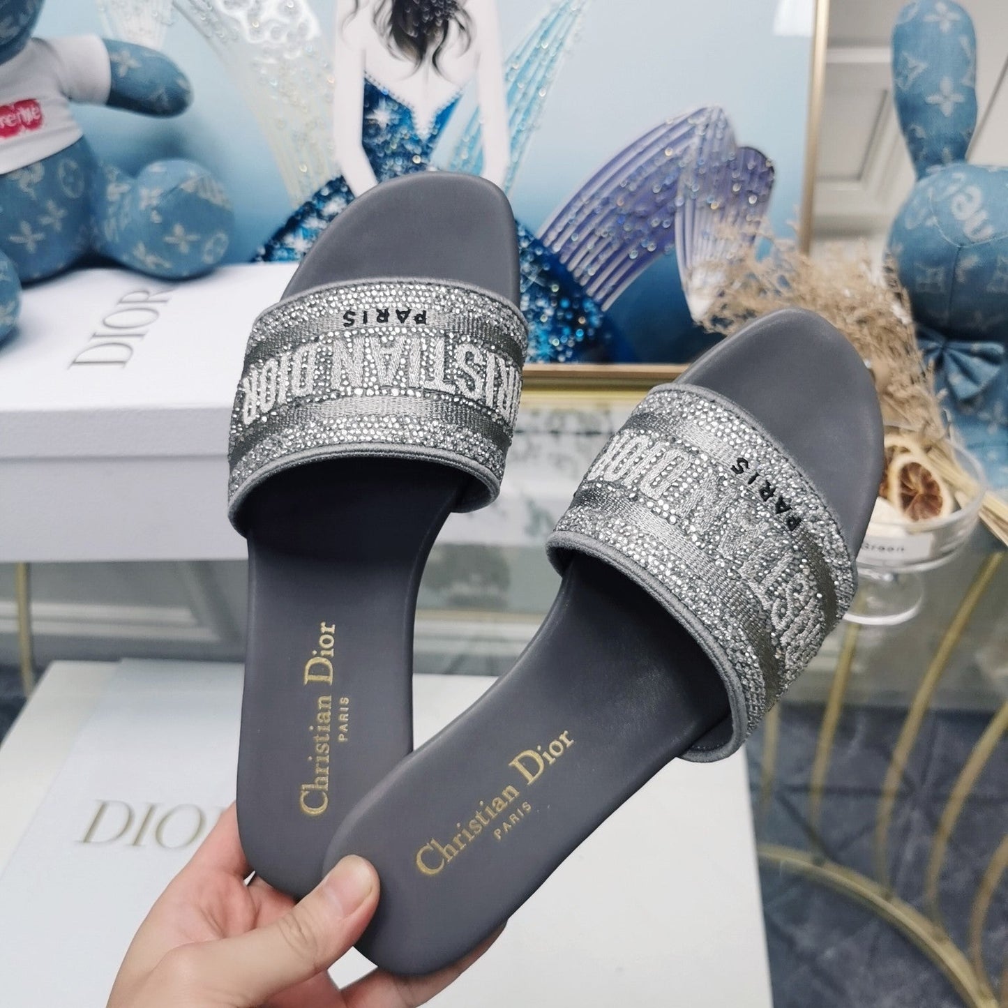DIOR Mule Dway Slide 10mm Multi-motifs Style 21