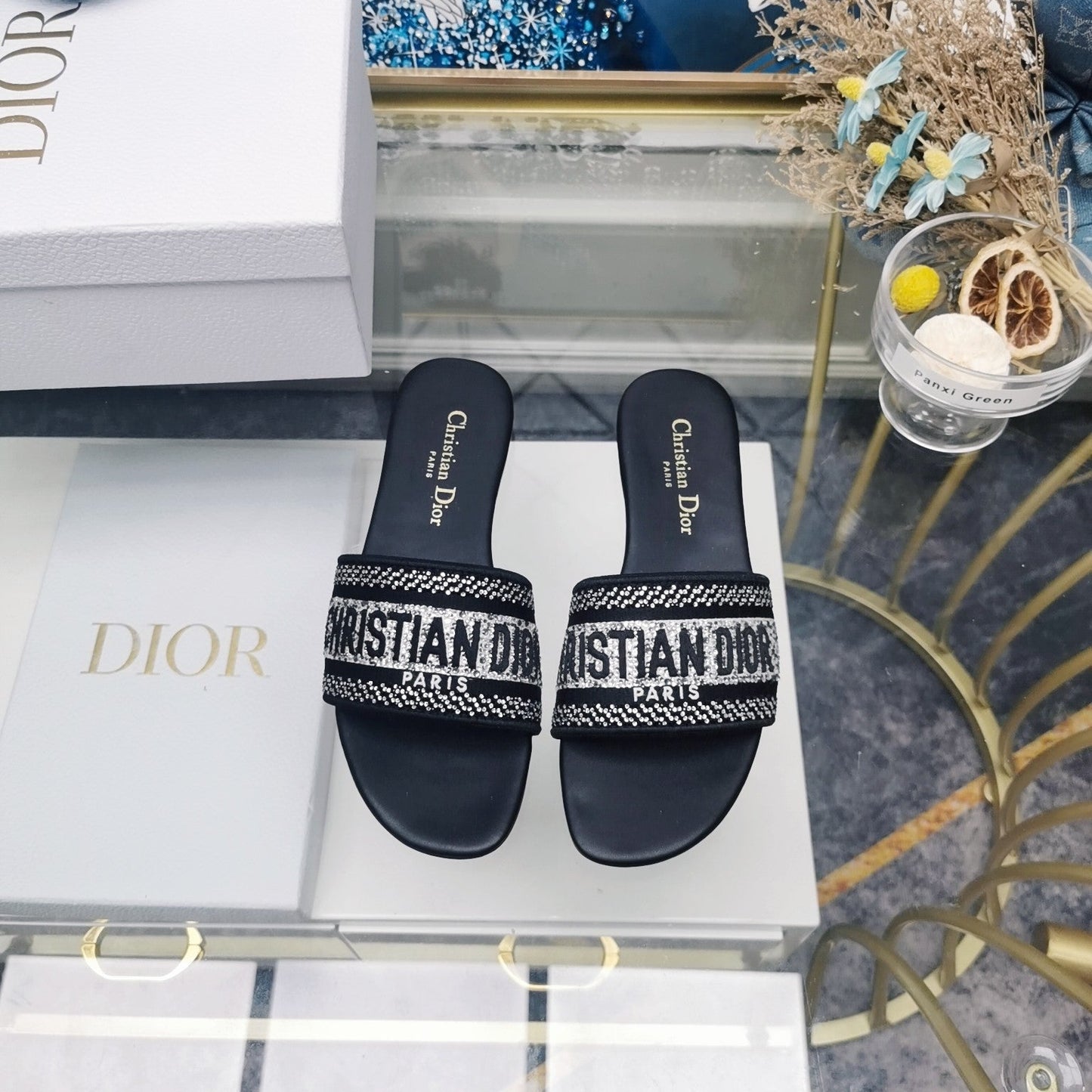 DIOR Mule Dway Slide 10mm Multi-motifs Style 19