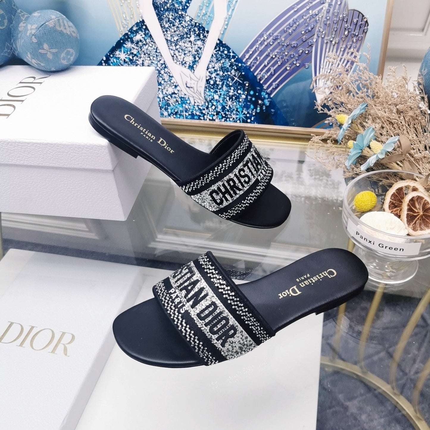 DIOR Mule Dway Slide 10mm Multi-motifs Style 19