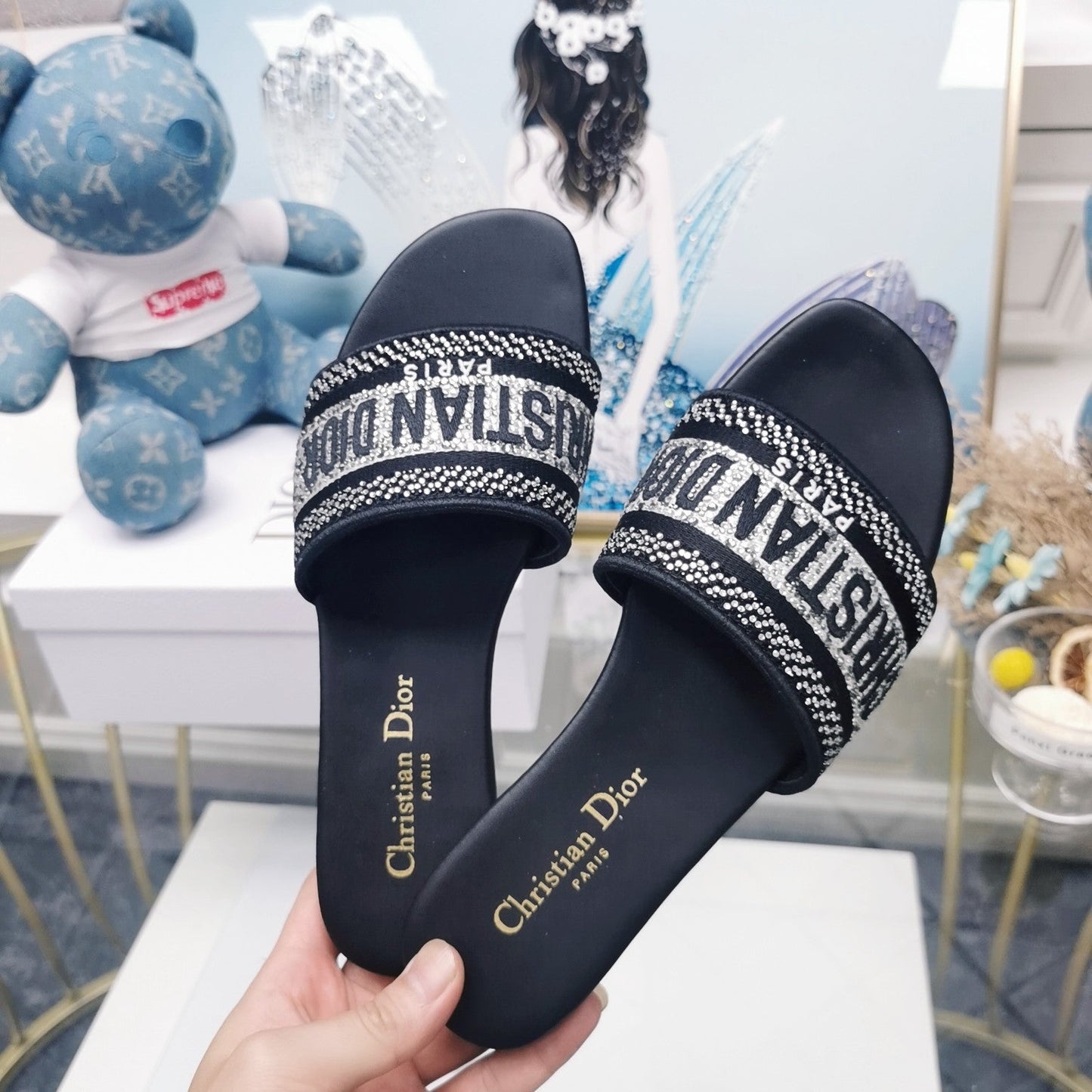 DIOR Mule Dway Slide 10mm Multi-motifs Style 19
