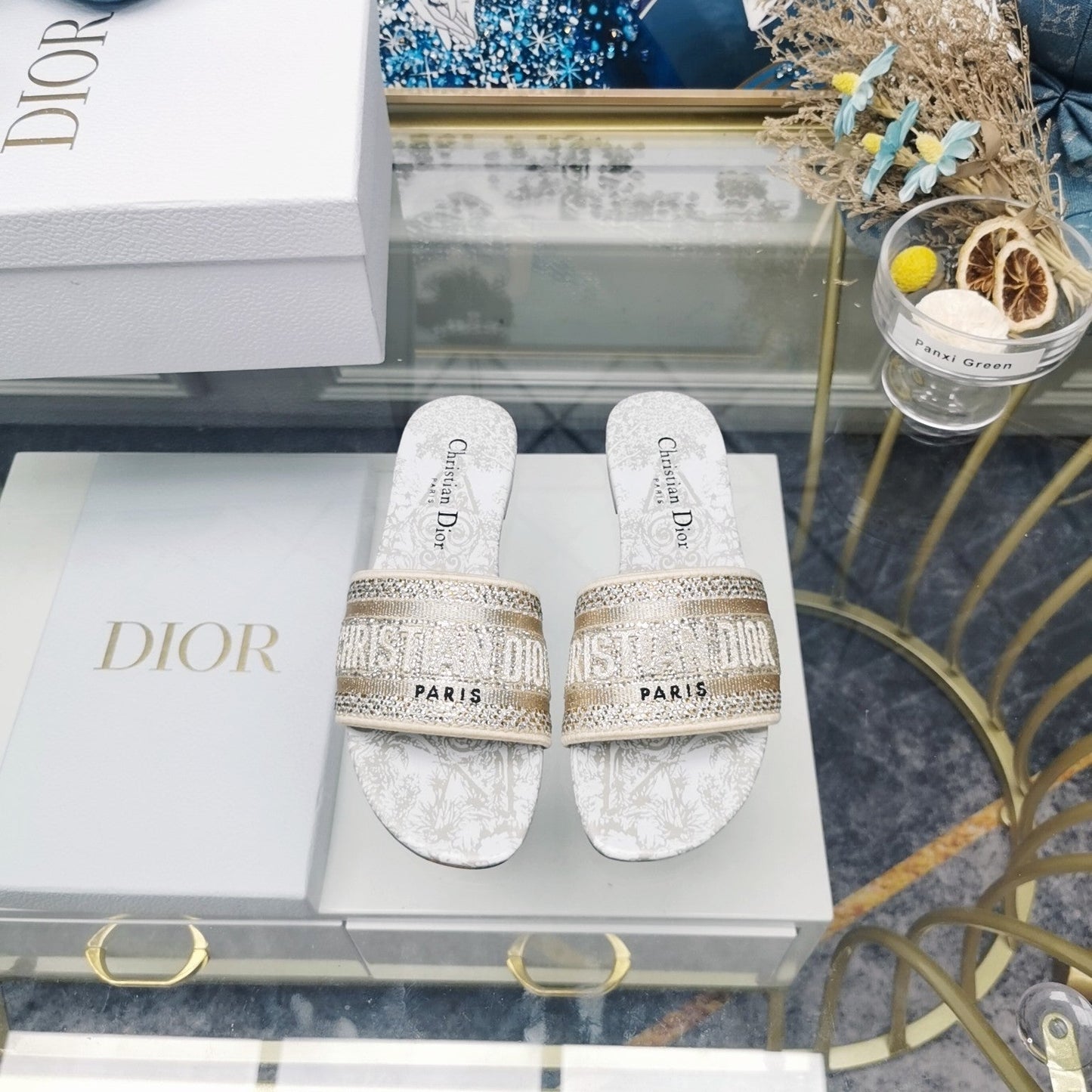 DIOR Mule Dway Slide 10mm Multi-motifs Style 18