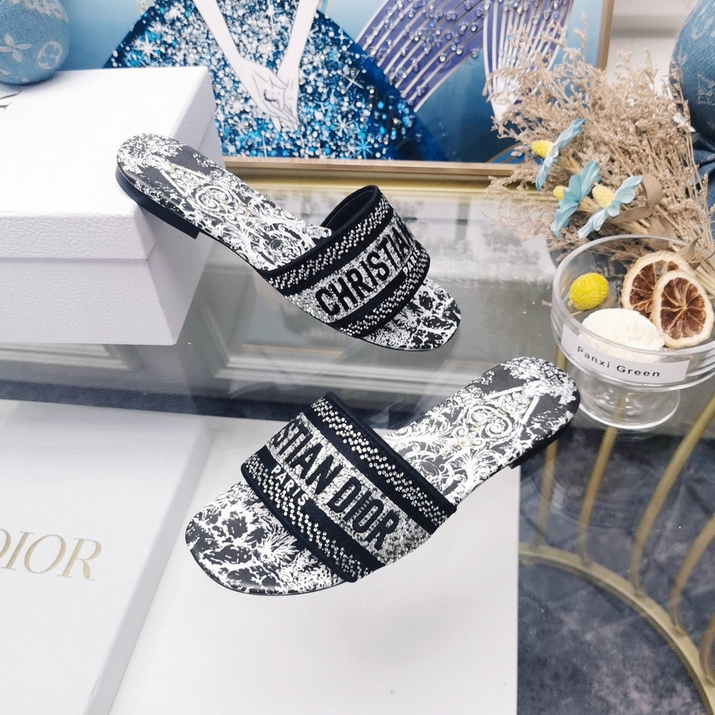 DIOR Mule Dway Slide 10mm Multi-motifs Style 17