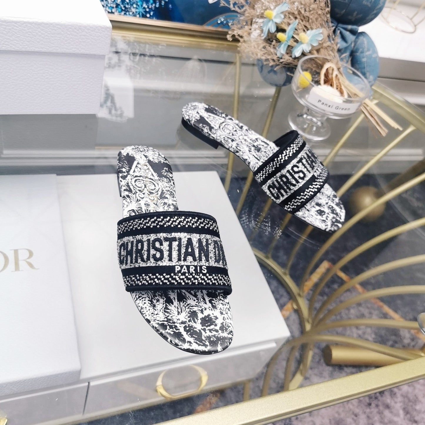 DIOR Mule Dway Slide 10mm Multi-motifs Style 17