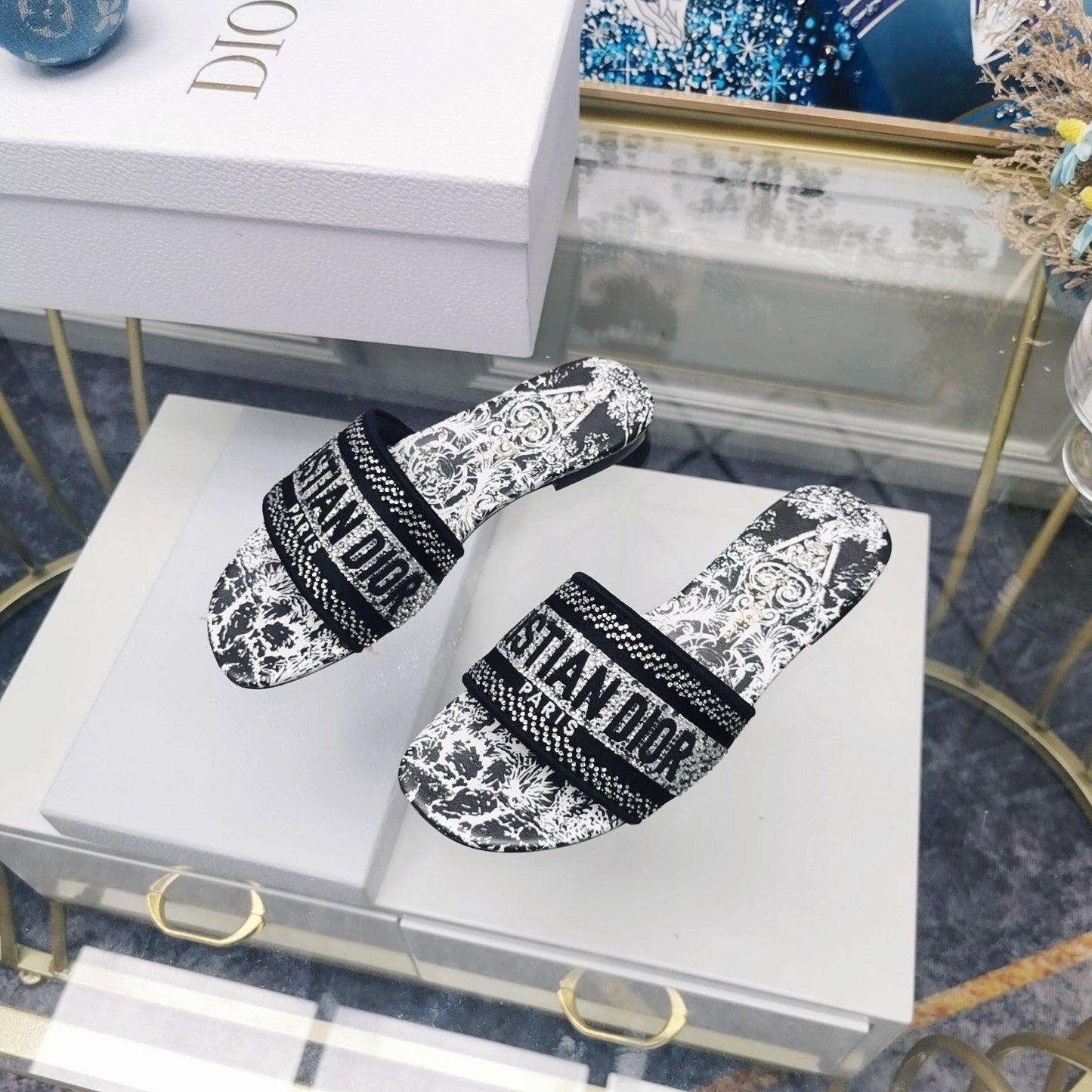 DIOR Mule Dway Slide 10mm Multi-motifs Style 17