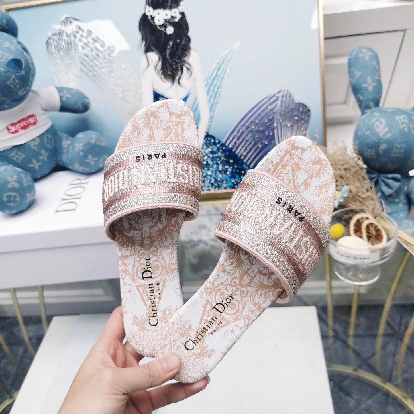 DIOR Mule Dway Slide 10mm Multi-motifs Style 16