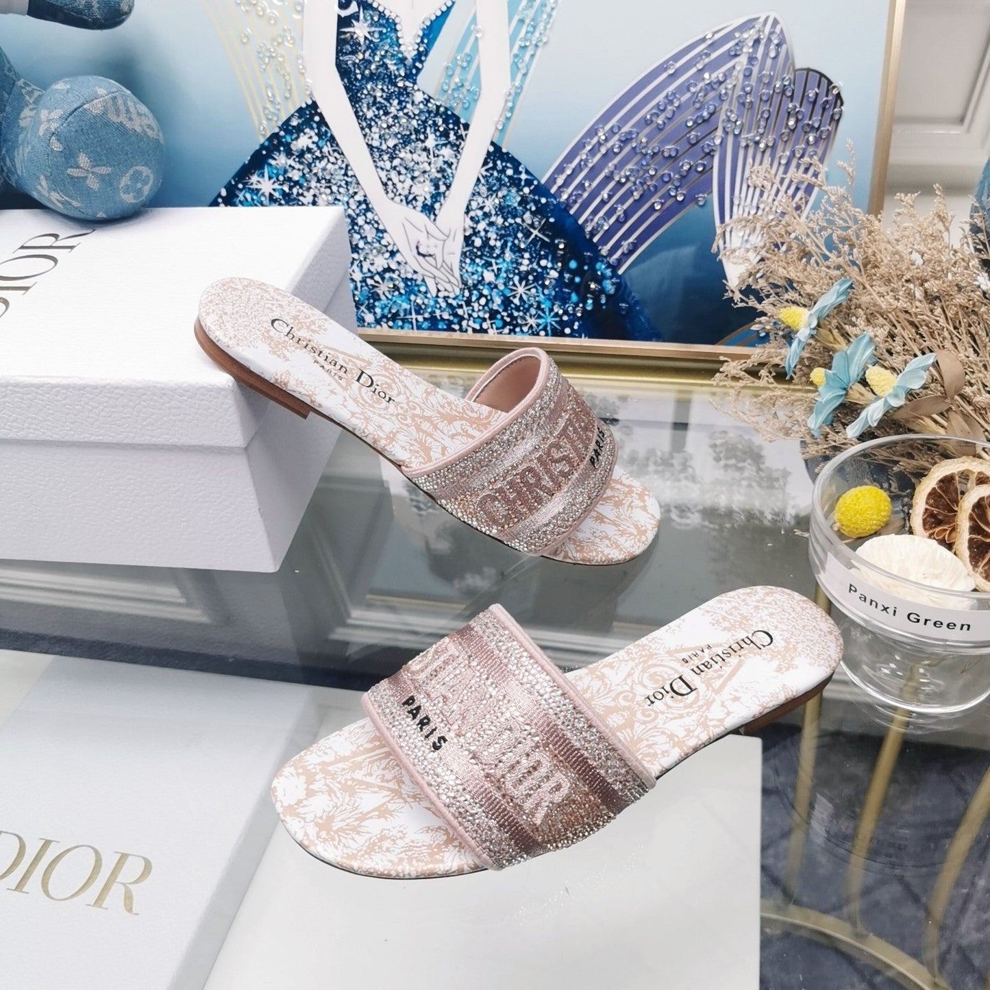 DIOR Mule Dway Slide 10mm Multi-motifs Style 16