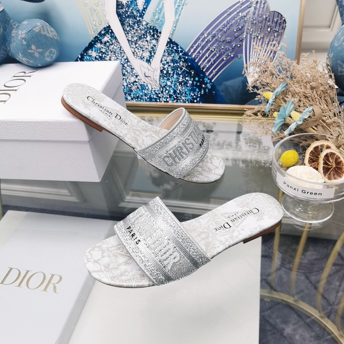 DIOR Mule Dway Slide 10mm Multi-motifs Style 14