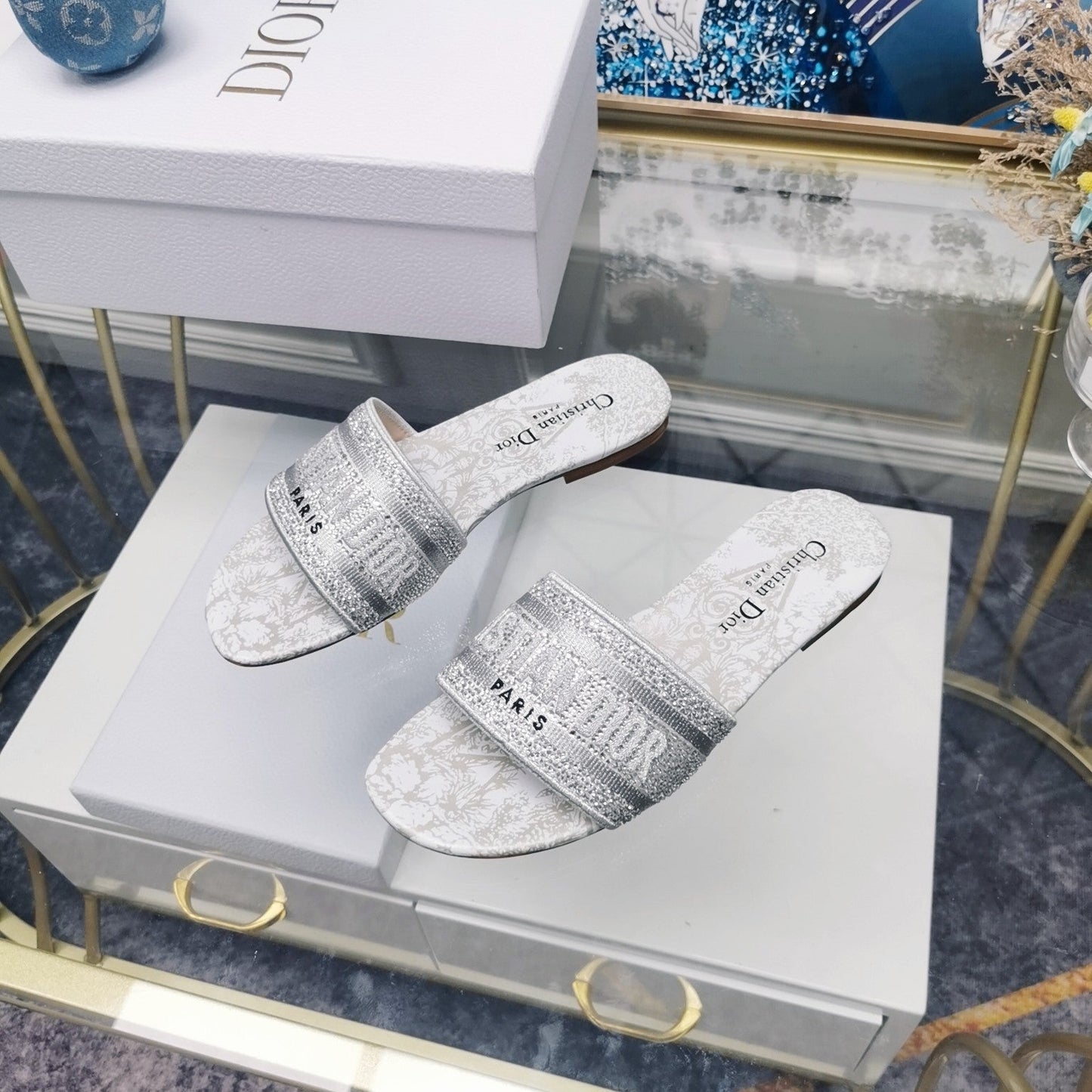 DIOR Mule Dway Slide 10mm Multi-motifs Style 14