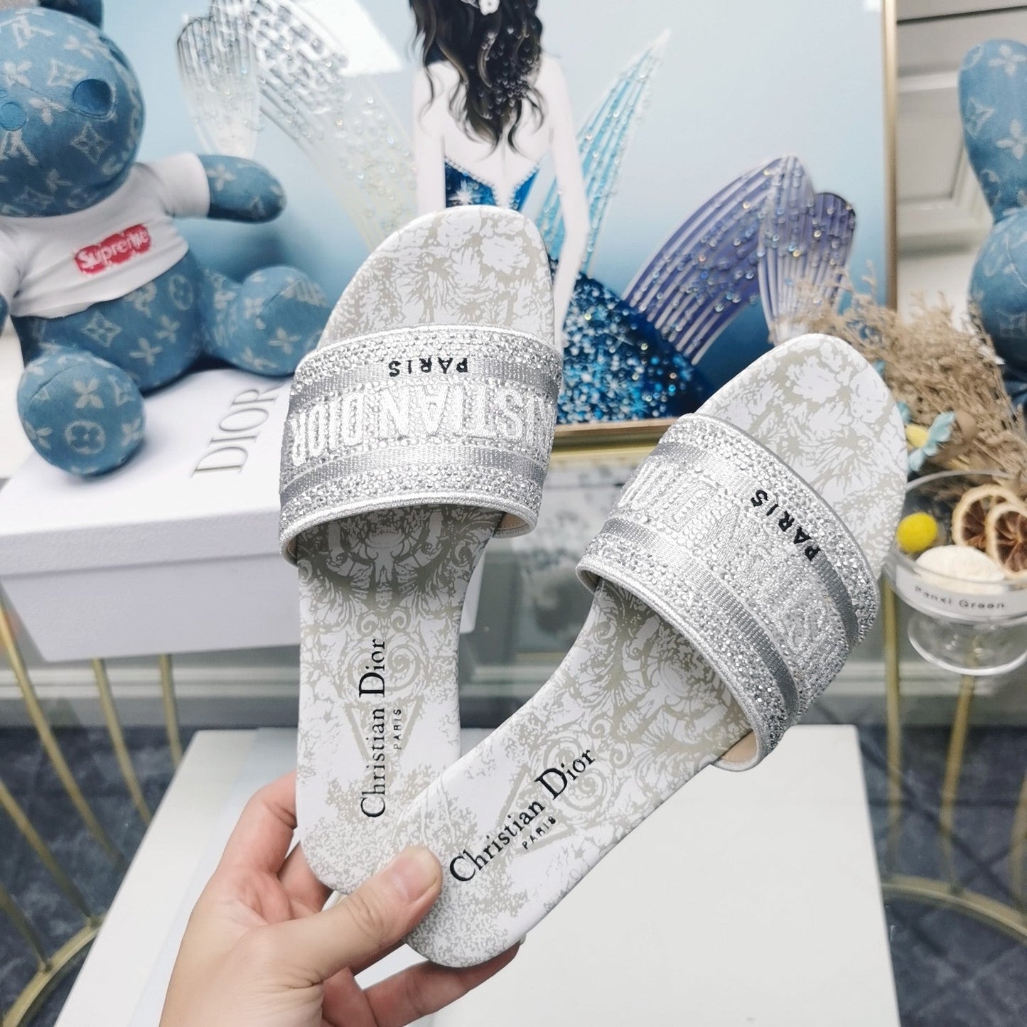 DIOR Mule Dway Slide 10mm Multi-motifs Style 14