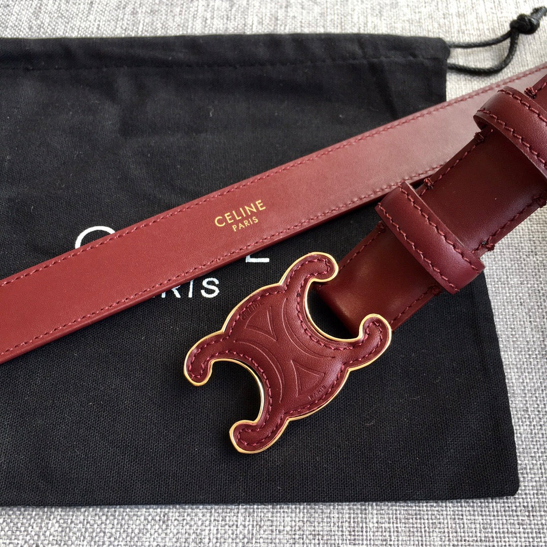 Celine Medium Cuir Triomphe Belt 25mm Wine Calfskin