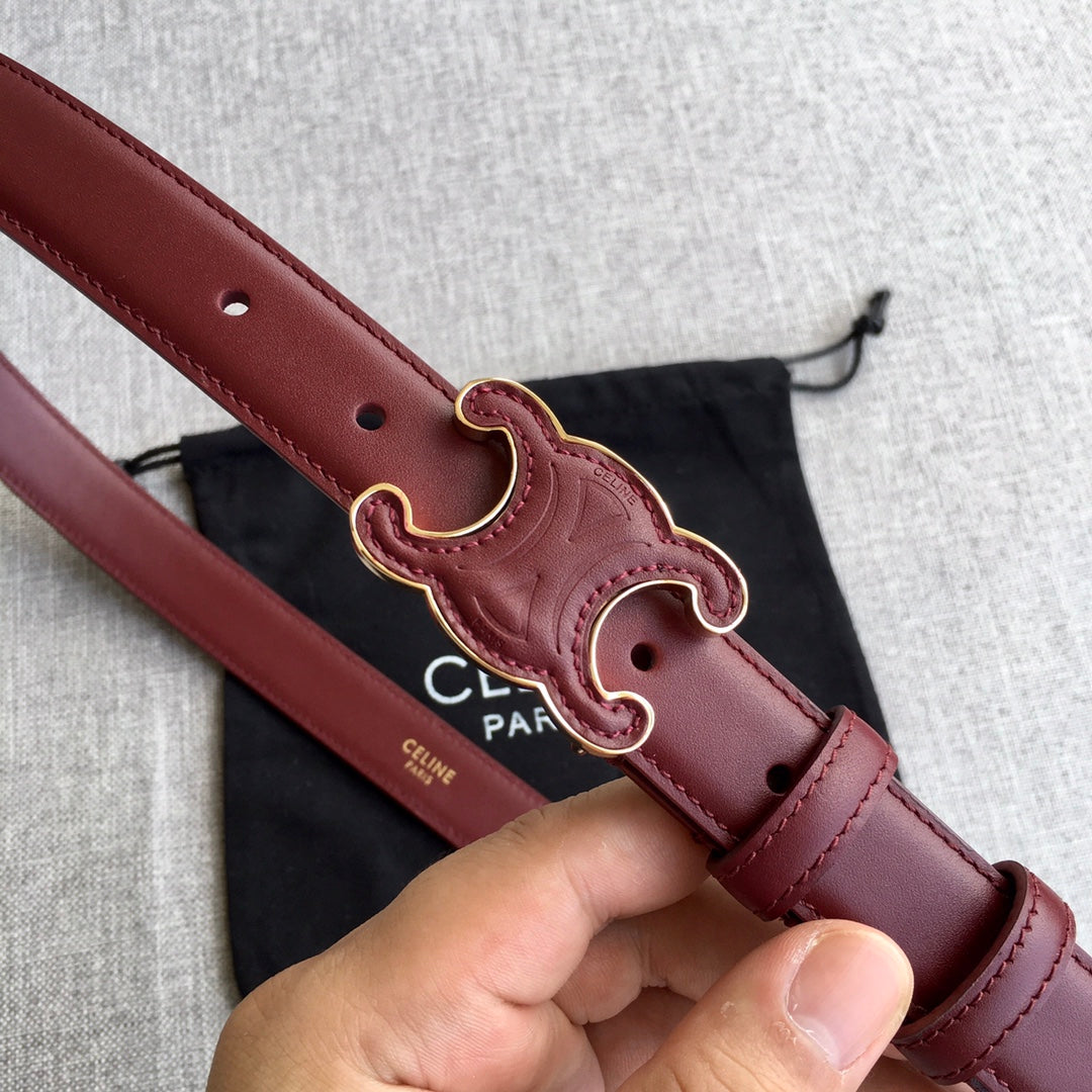 Celine Medium Cuir Triomphe Belt 25mm Wine Calfskin