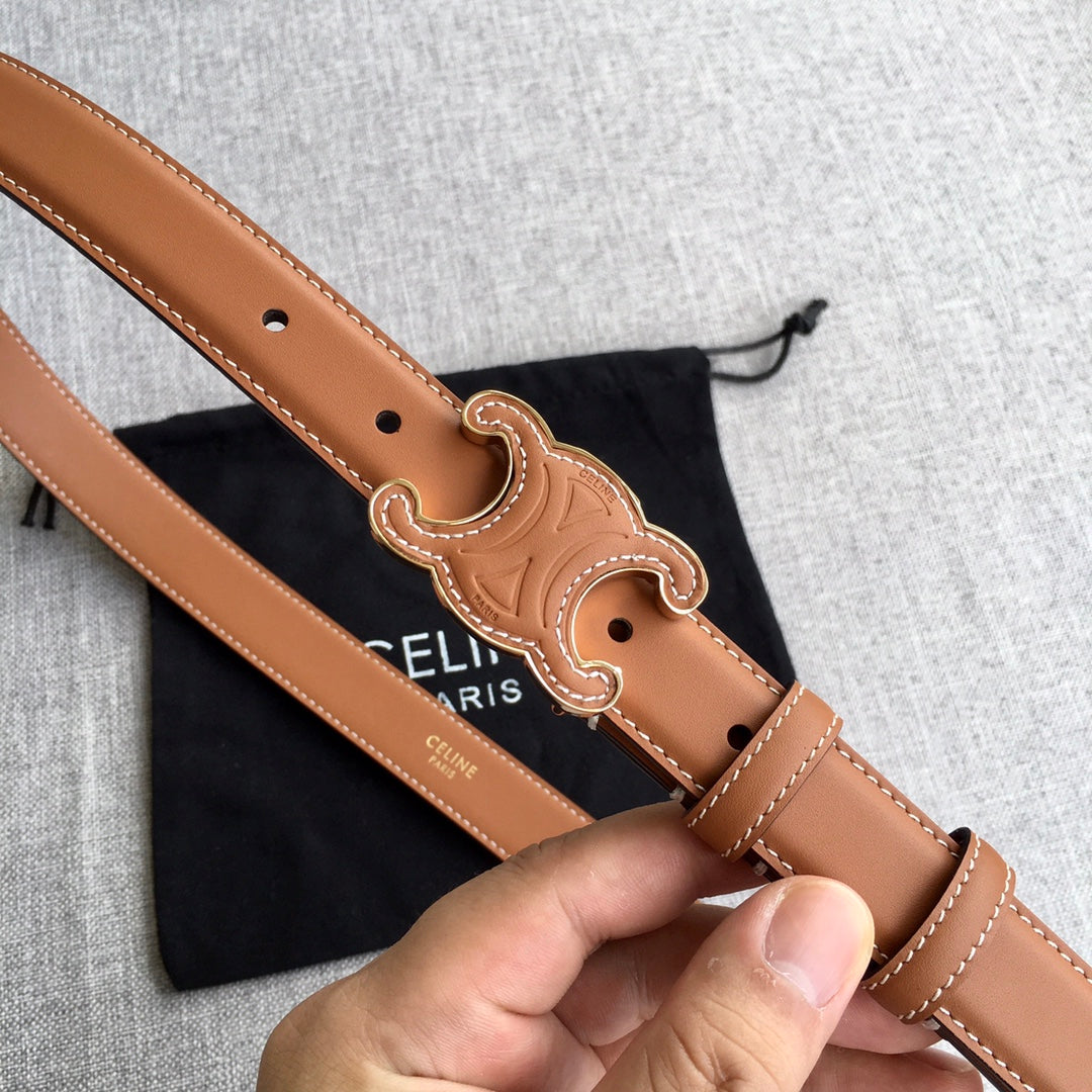 Celine Medium Cuir Triomphe Belt 25mm Tan Calfskin