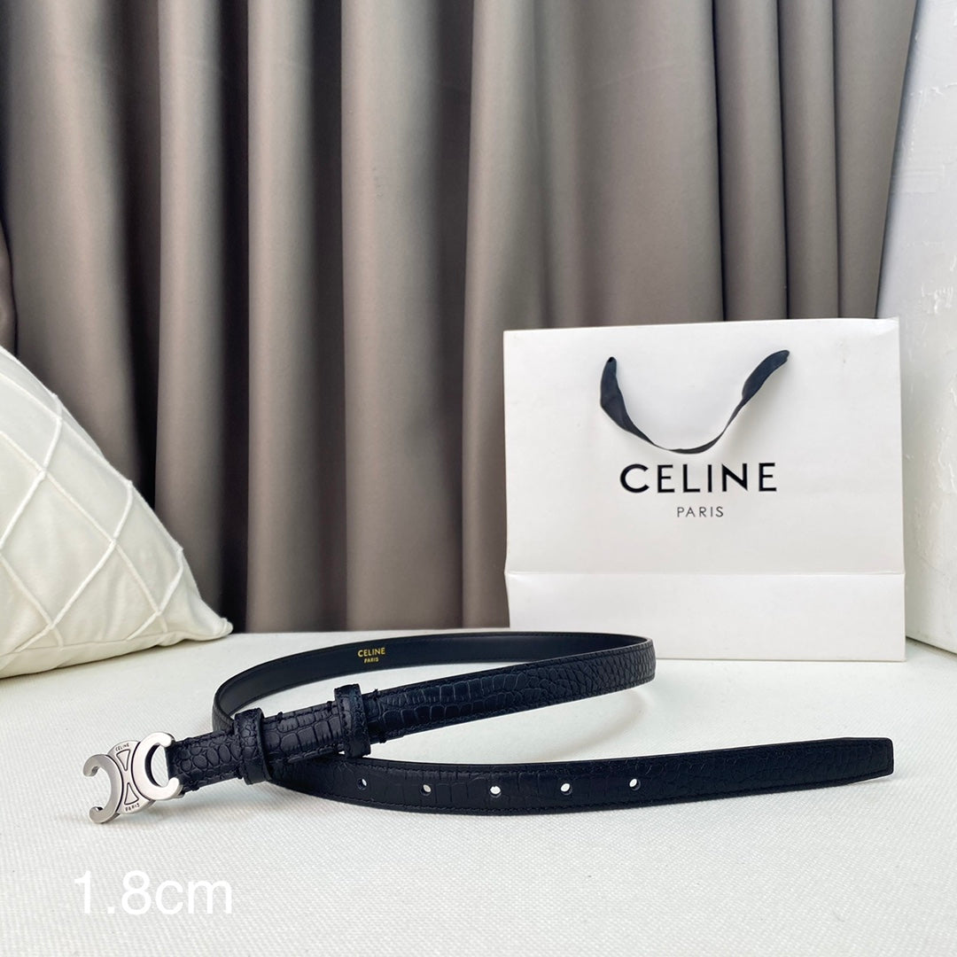 Celine CL Belt 18mm Black Crocodile Embossed Calfskin Shw
