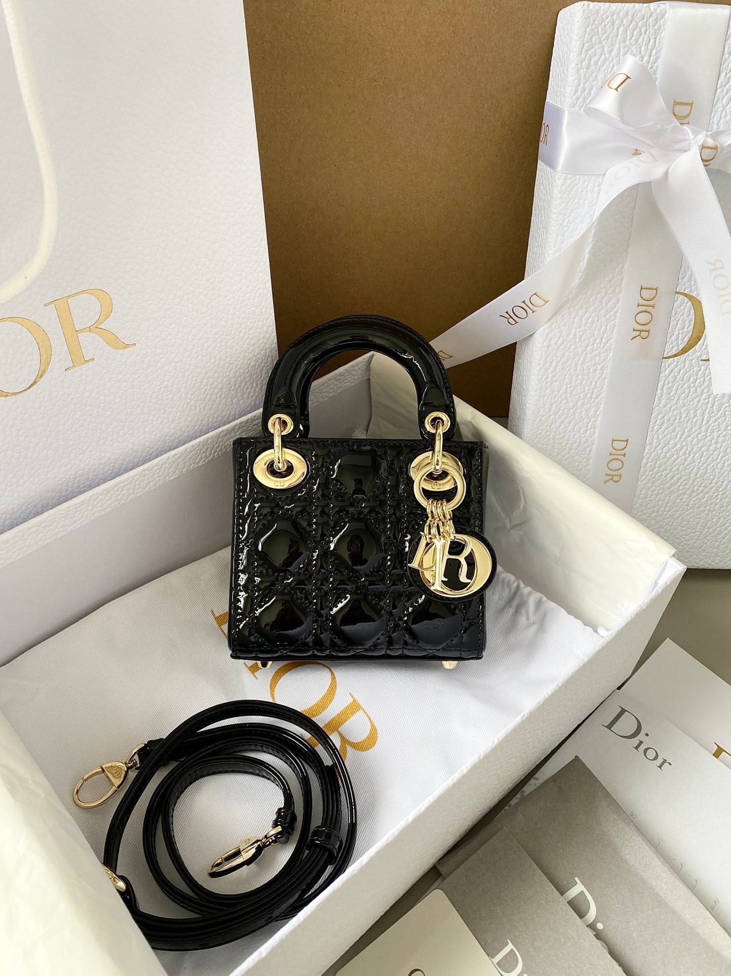 DIOR micro lady 12 black patent caslfskin