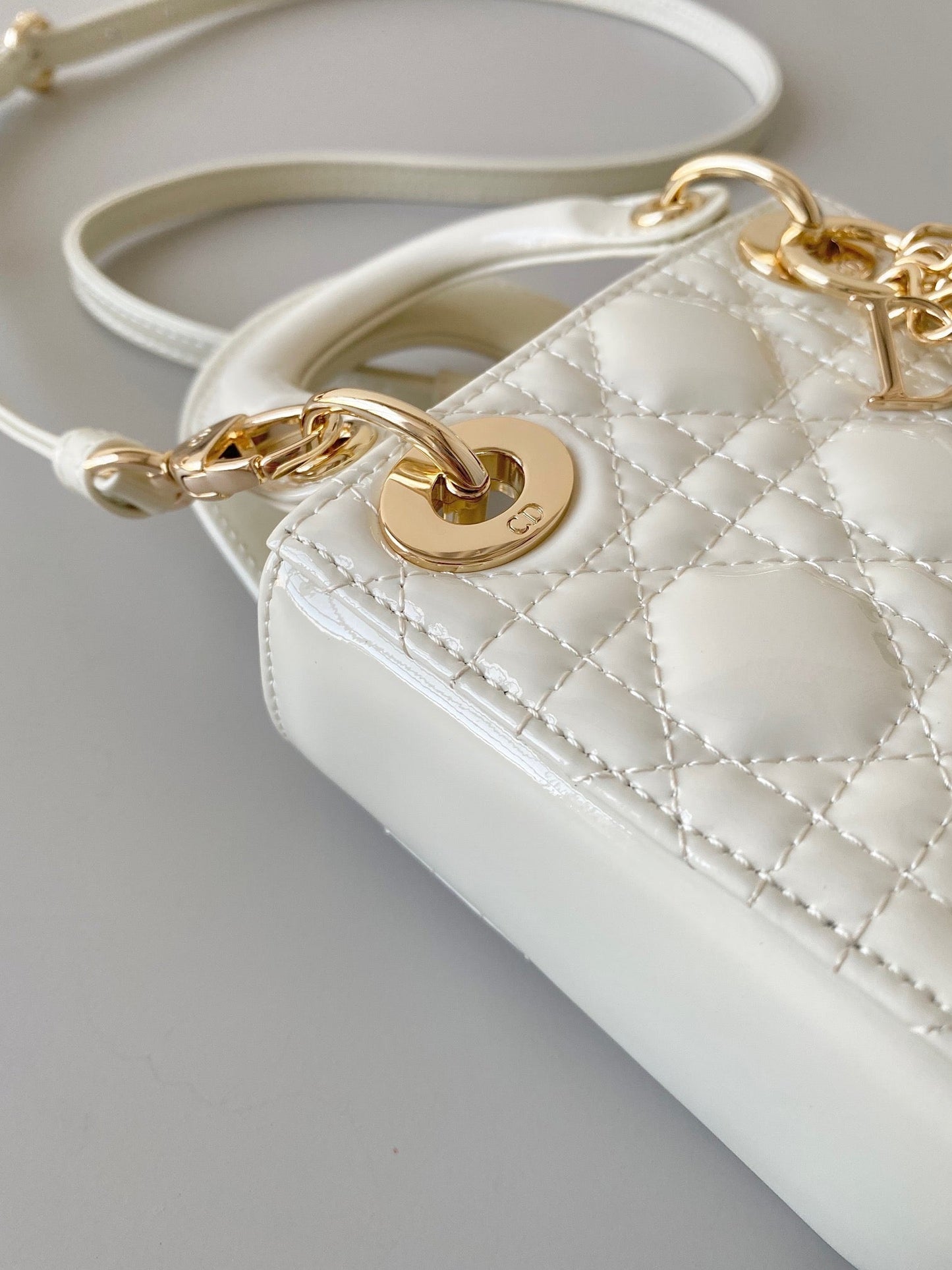 DIOR micro lady 12 white patent calfskin