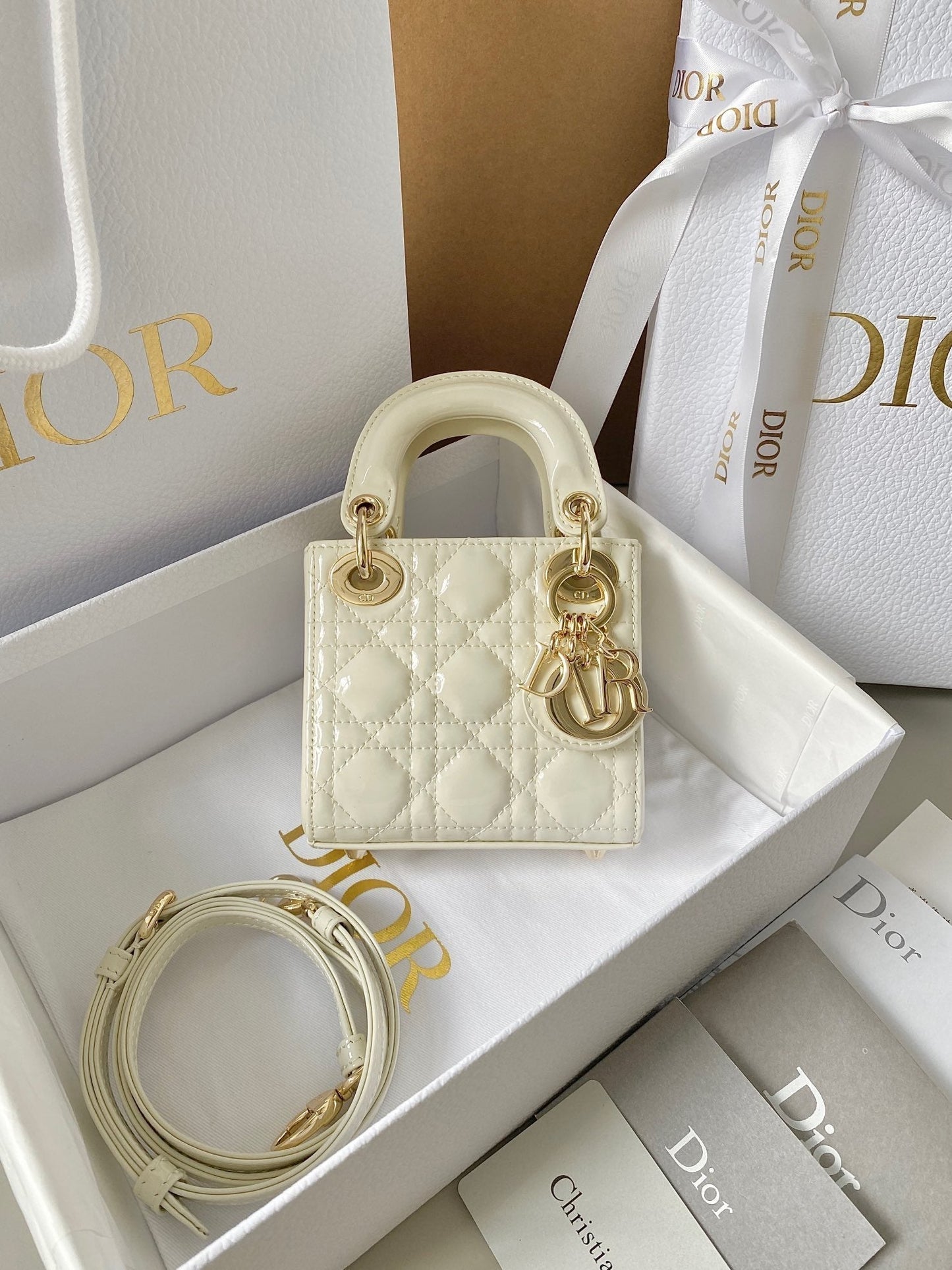 DIOR micro lady 12 white patent calfskin