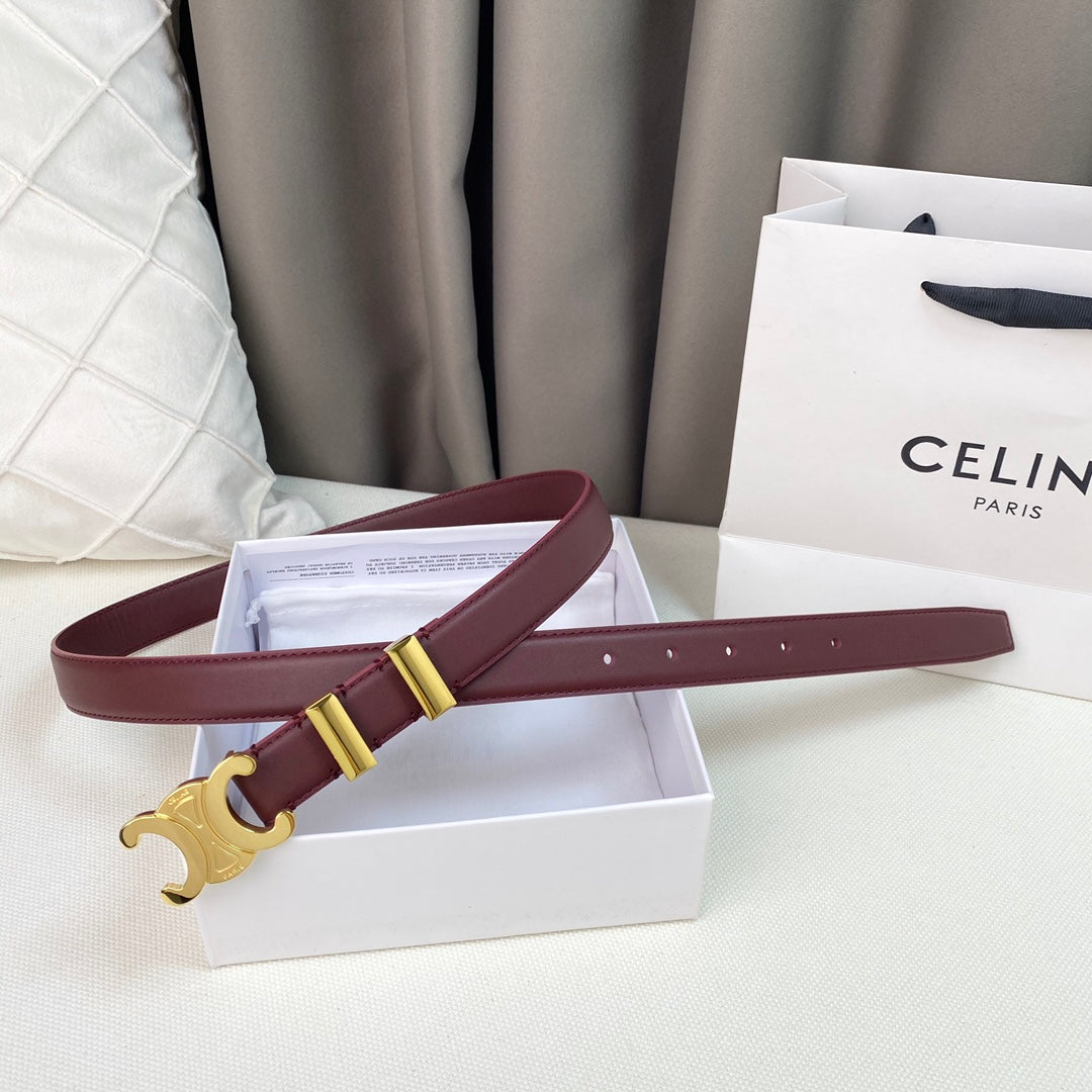 Celine Medium Triomphe Belt 25mm Wine Calfskin Gold Loop Ghw