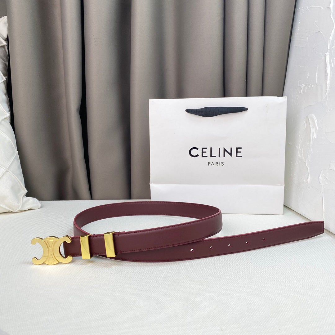 Celine Medium Triomphe Belt 25mm Wine Calfskin Gold Loop Ghw