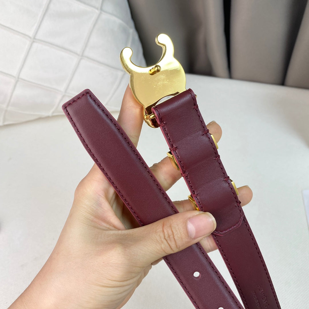 Celine Medium Triomphe Belt 25mm Wine Calfskin Gold Loop Ghw