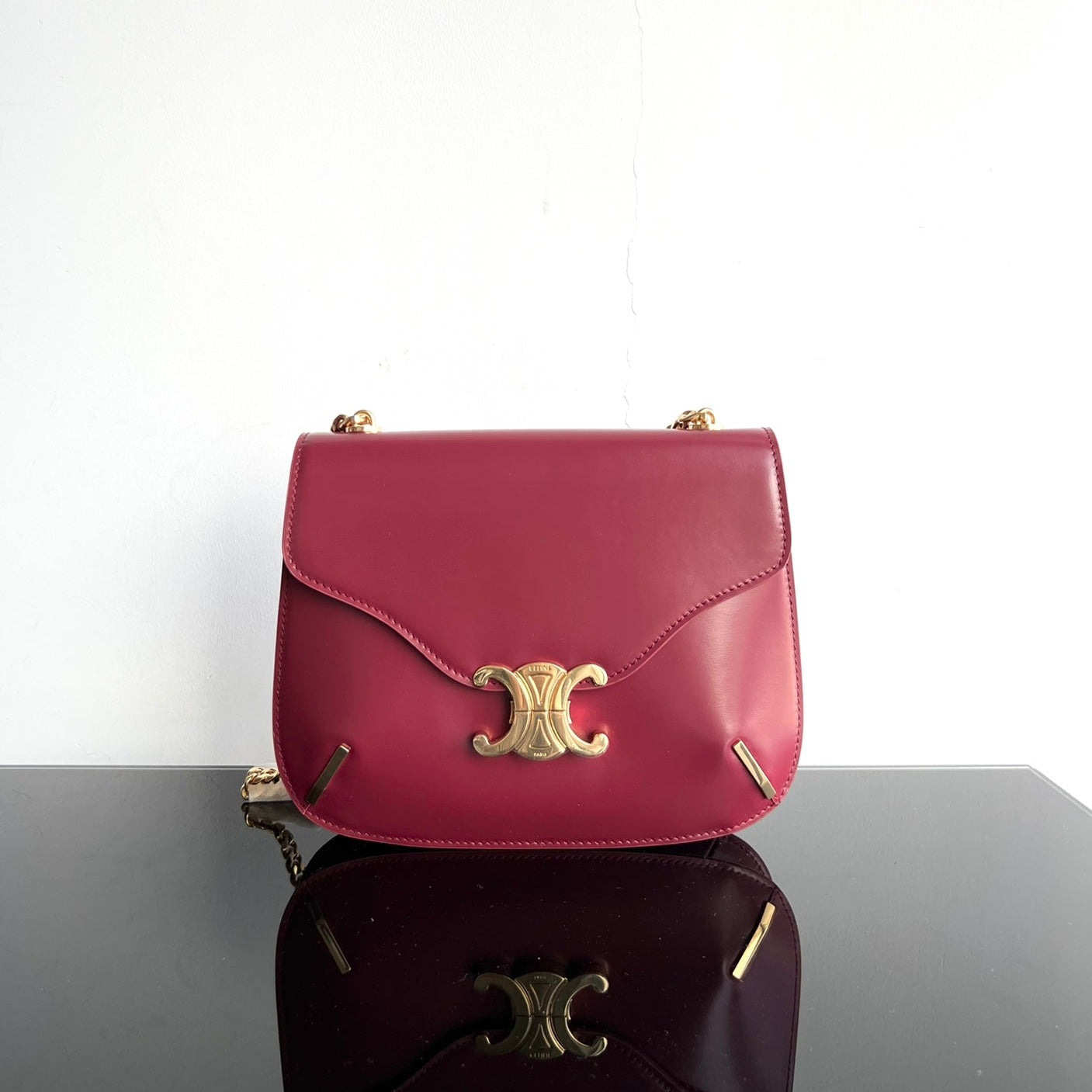 Celine BESACE TRIPHOME 24 RUBY RED GLOSSY CALFSKIN