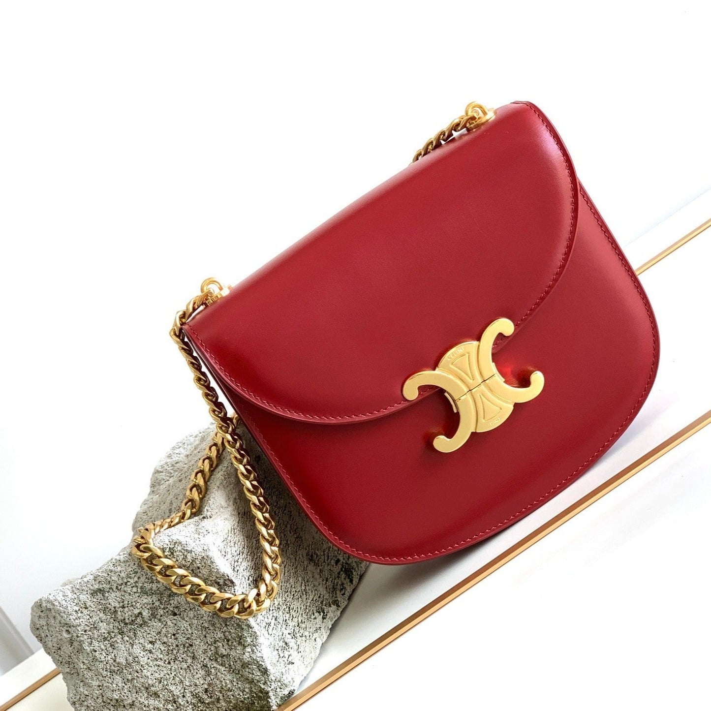 Celine teen besace triomphe 18.5 dark red calfskin with chain