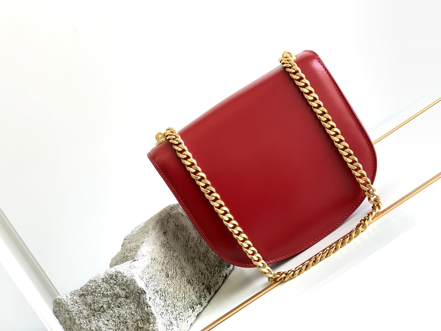 Celine teen besace triomphe 18.5 dark red calfskin with chain
