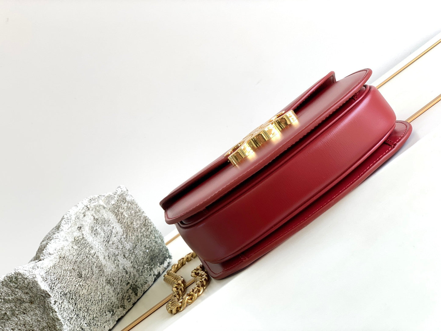 Celine teen besace triomphe 18.5 dark red calfskin with chain