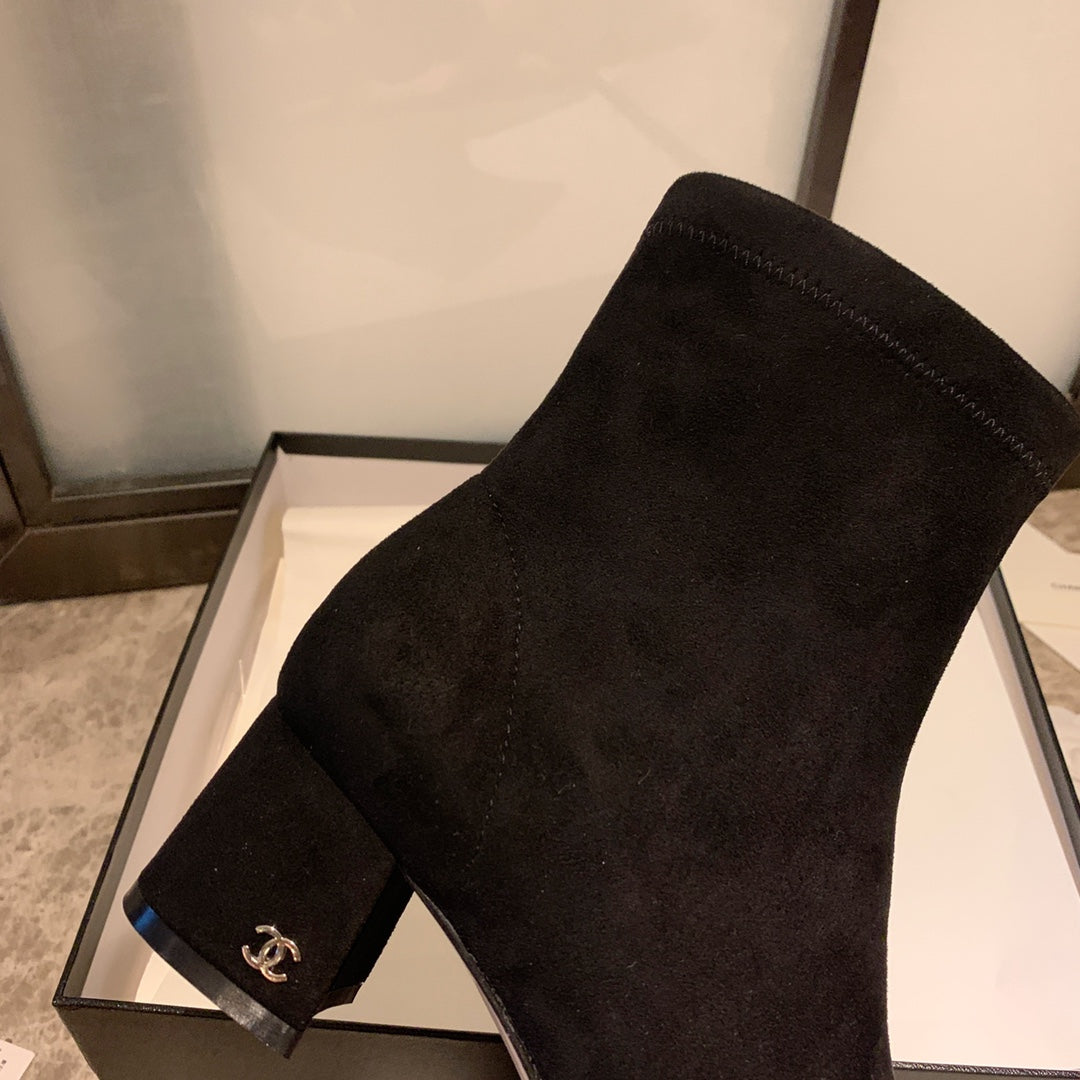 CHANEL Ankle Boots 50mm Black Suede And Lycra Fabric 940055