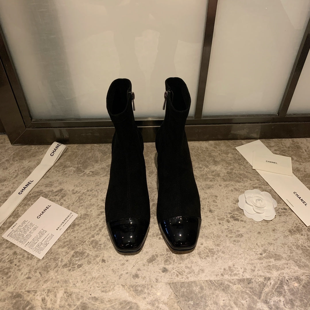 CHANEL Ankle Boots 50mm Black Suede And Glossy Lambskin 940056