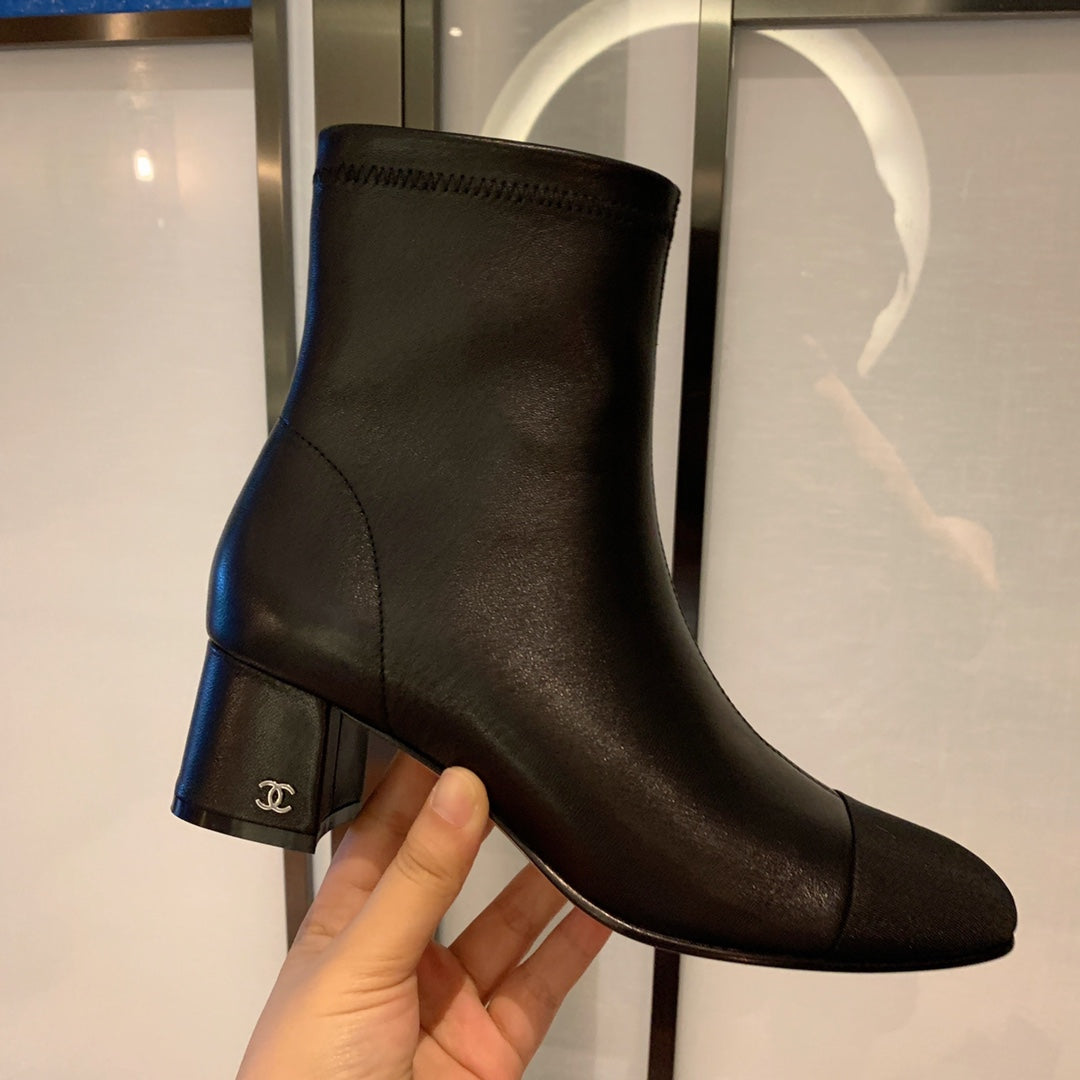 CHANEL Ankle Boots 50mm Black Lambskin And Lycra Fabric 940057