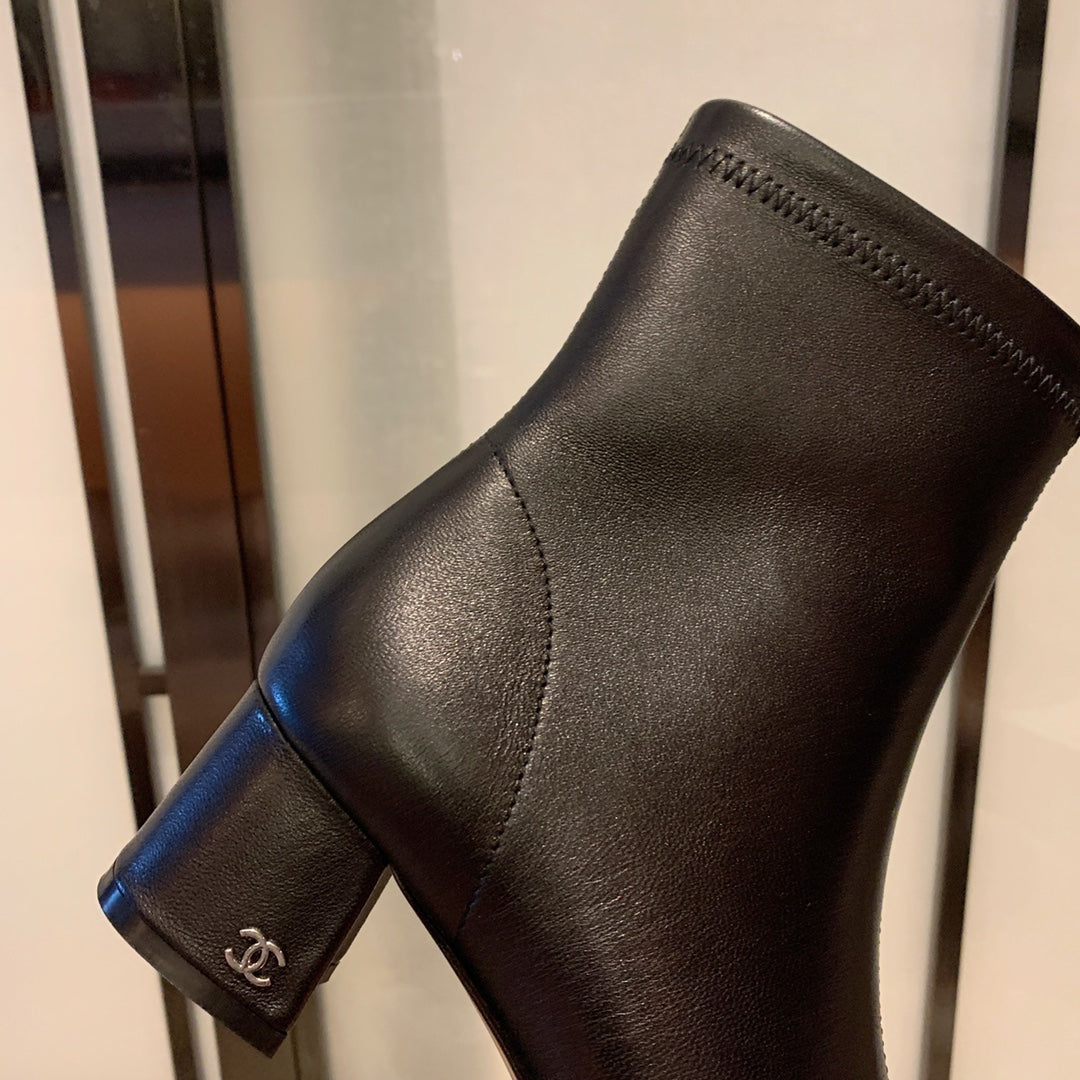 CHANEL Ankle Boots 50mm Black Lambskin And Lycra Fabric 940057
