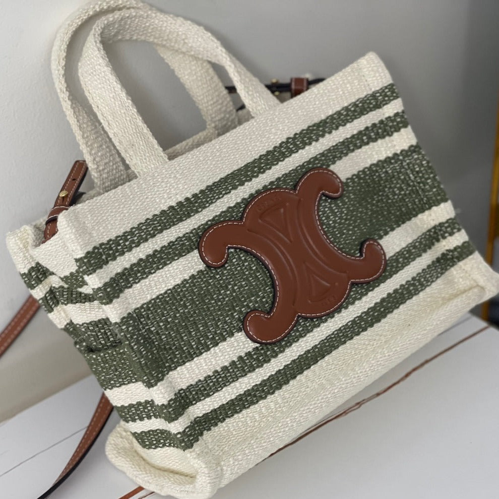 Celine TRIPHOME 29 FABRIC WHITE BLACK WITH BROWN LOGO