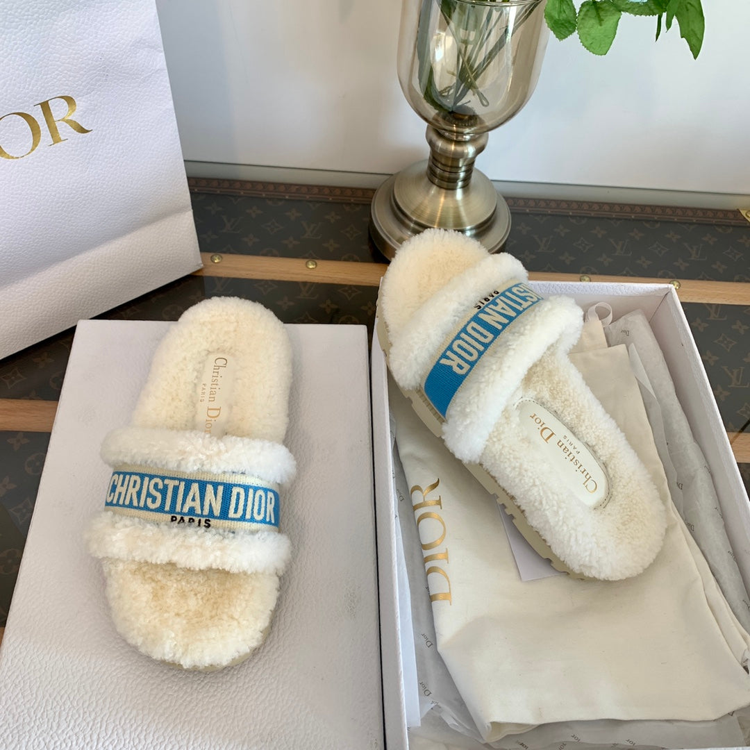 DIOR Dway Slide Blue White Fleece Lining And Canvas Fabric