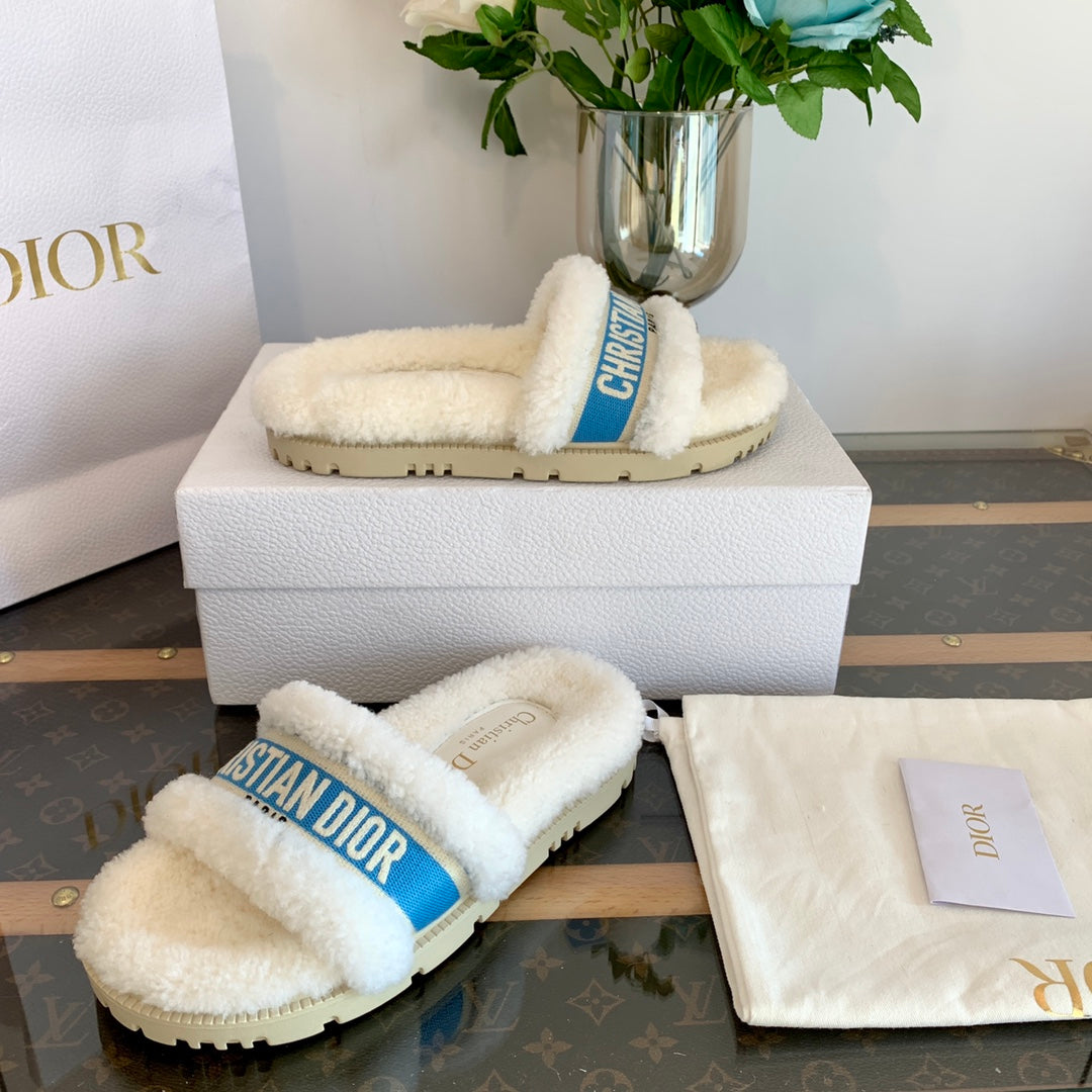 DIOR Dway Slide Blue White Fleece Lining And Canvas Fabric