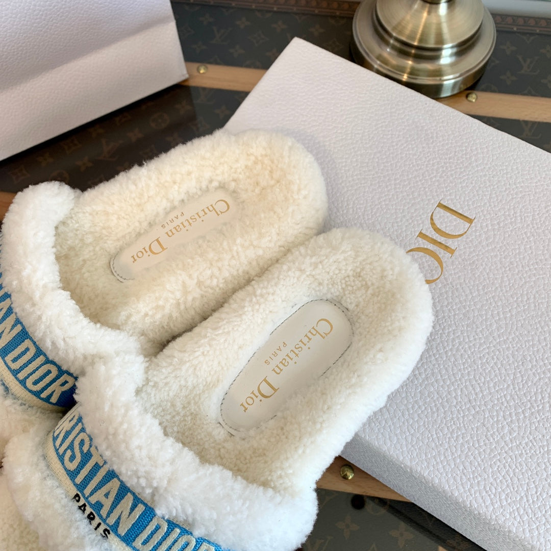 DIOR Dway Slide Blue White Fleece Lining And Canvas Fabric