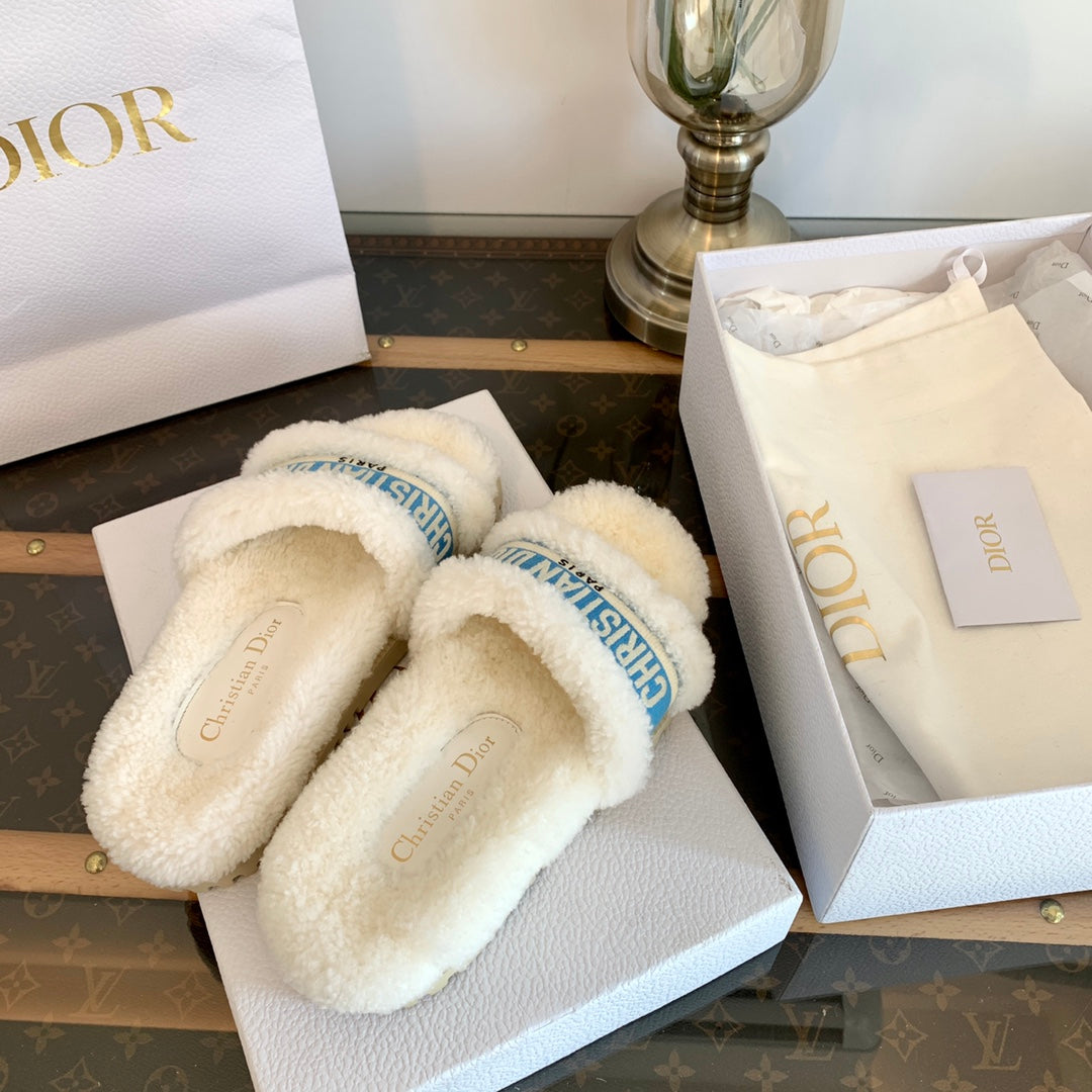 DIOR Dway Slide Blue White Fleece Lining And Canvas Fabric