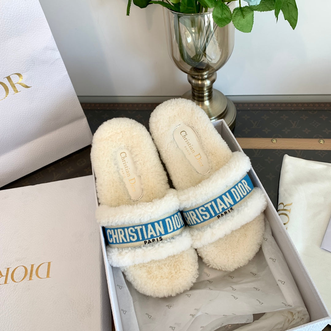 DIOR Dway Slide Blue White Fleece Lining And Canvas Fabric