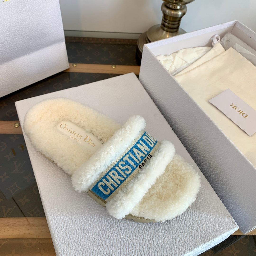 DIOR Dway Slide Blue White Fleece Lining And Canvas Fabric