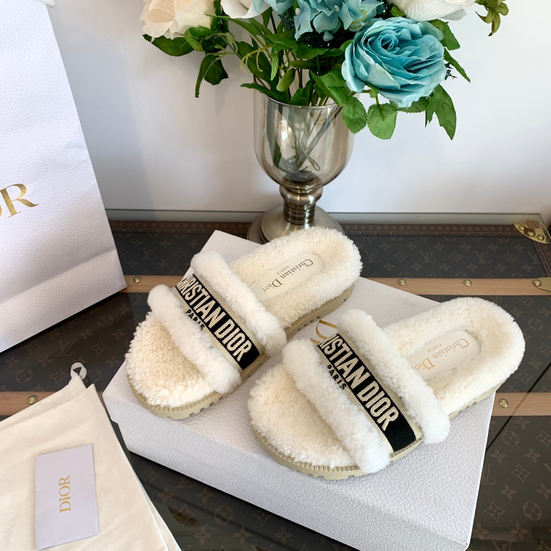 DIOR Dway Slide Black White Fleece Lining And Canvas Fabric