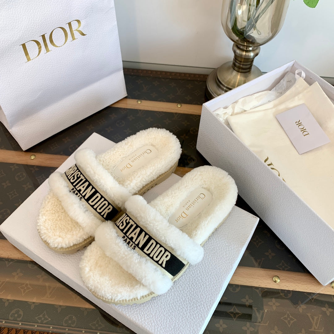 DIOR Dway Slide Black White Fleece Lining And Canvas Fabric