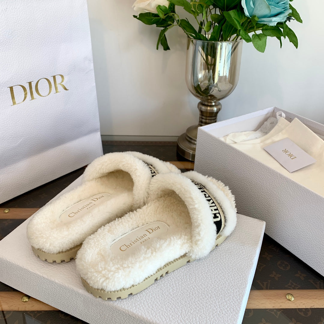 DIOR Dway Slide Black White Fleece Lining And Canvas Fabric
