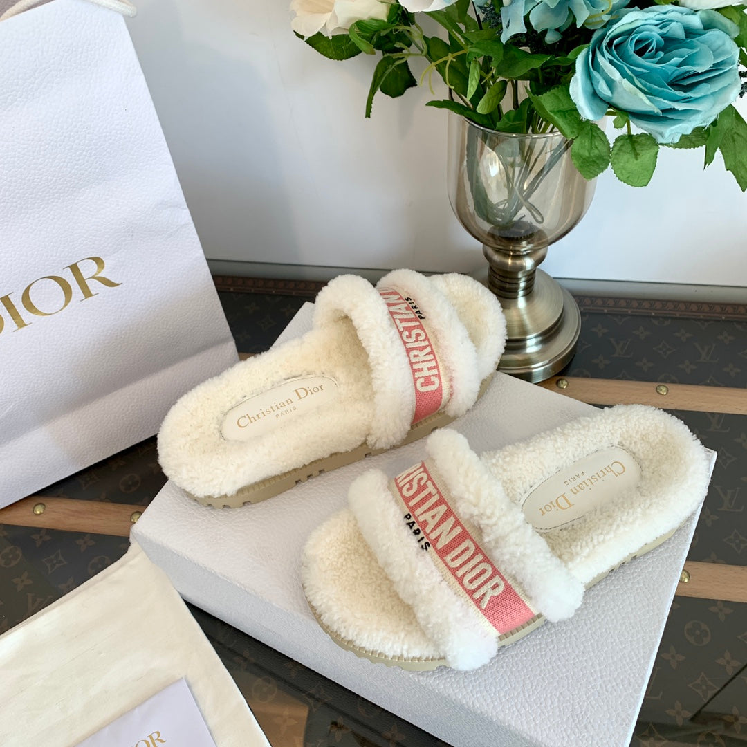 DIOR Dway Slide Pink White Fleece Lining And Canvas Fabric