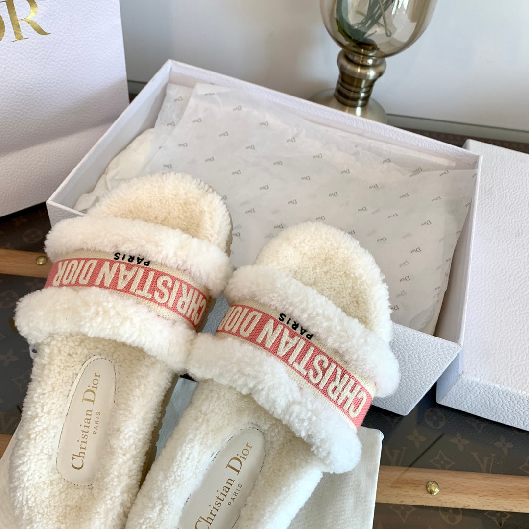 DIOR Dway Slide Pink White Fleece Lining And Canvas Fabric