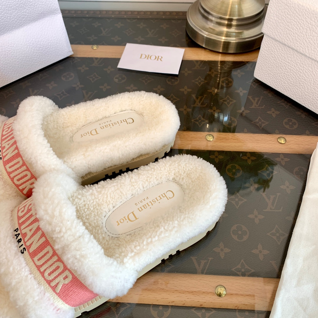 DIOR Dway Slide Pink White Fleece Lining And Canvas Fabric