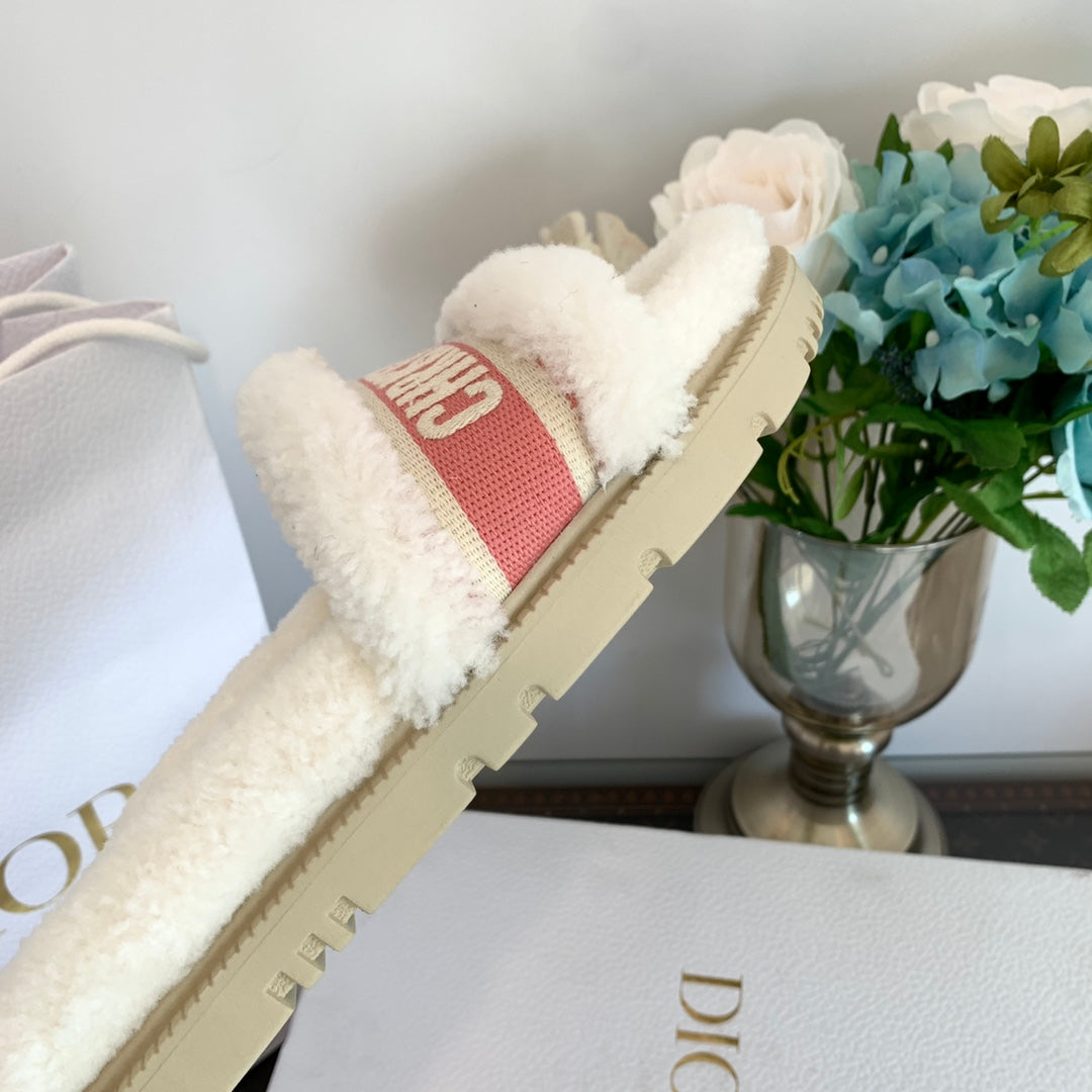 DIOR Dway Slide Pink White Fleece Lining And Canvas Fabric