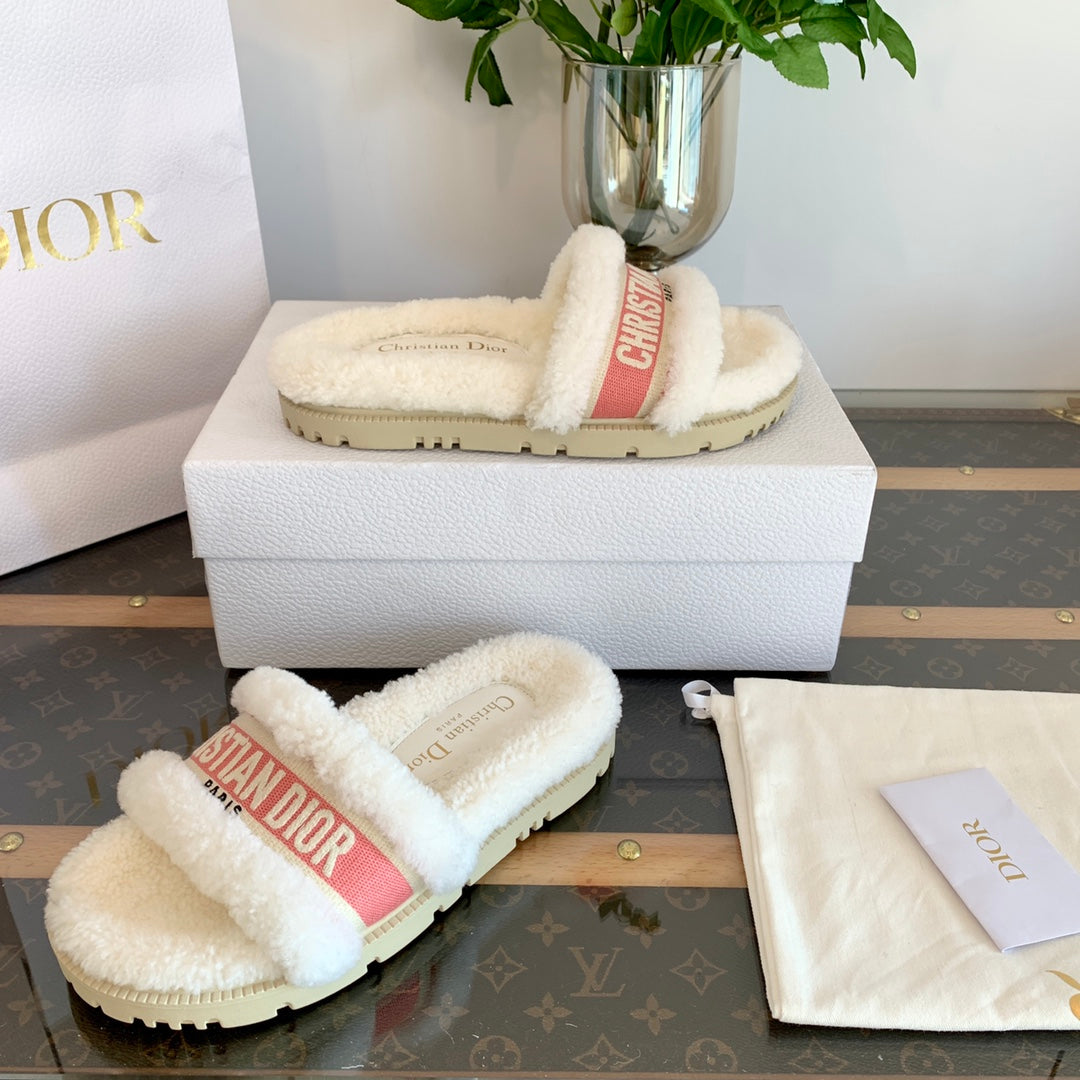 DIOR Dway Slide Pink White Fleece Lining And Canvas Fabric