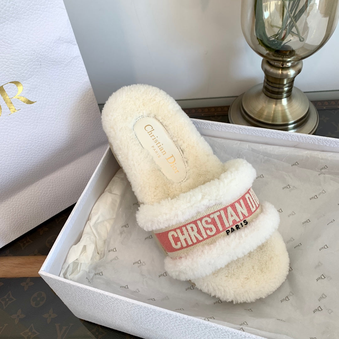 DIOR Dway Slide Pink White Fleece Lining And Canvas Fabric